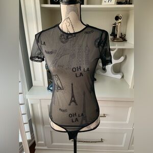 VICTORIA’S SECRET Sheer Mesh Black Short Sleeve Bodysuit Women’s Size Medium